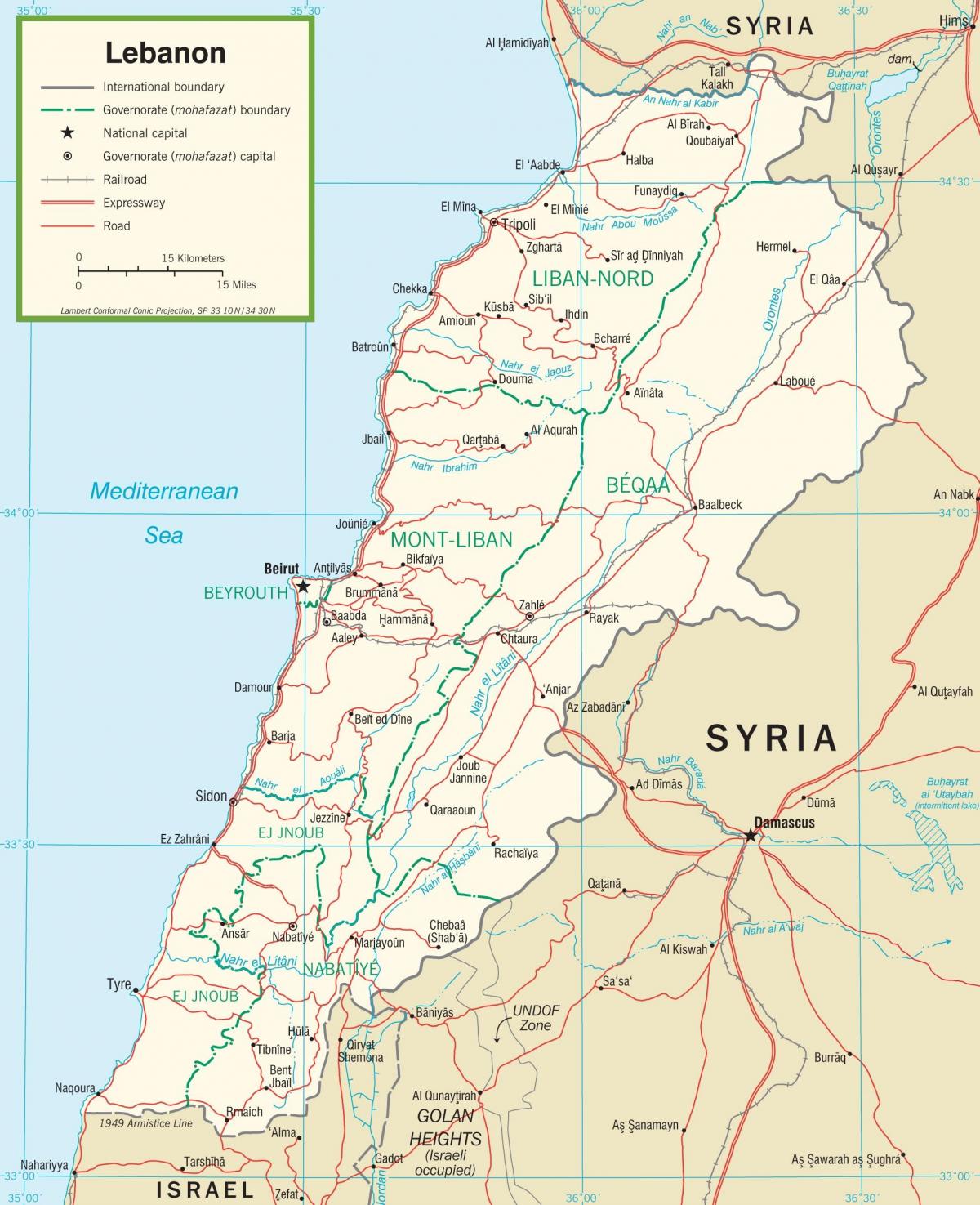 Liibanon teede kaart