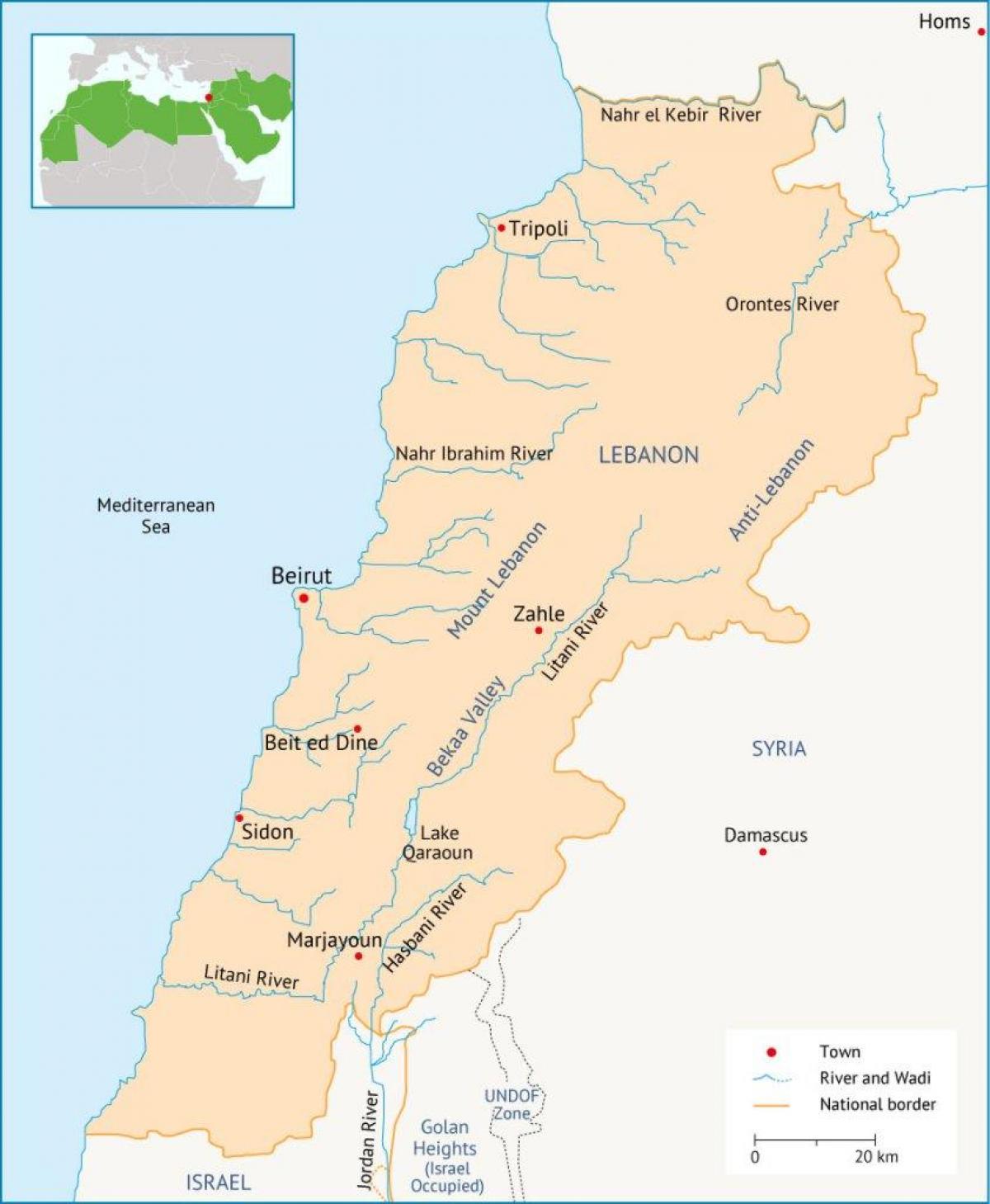 Liibanon jõed, kaart