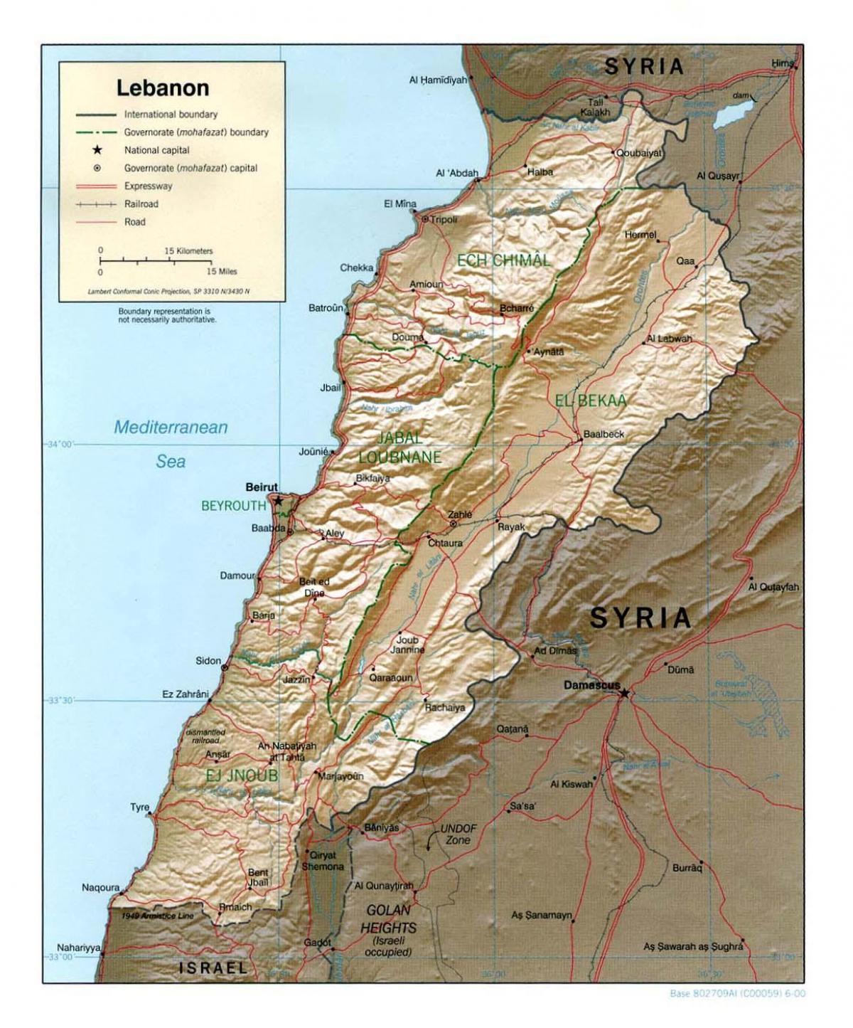 kaart Liibanoni topograafiline