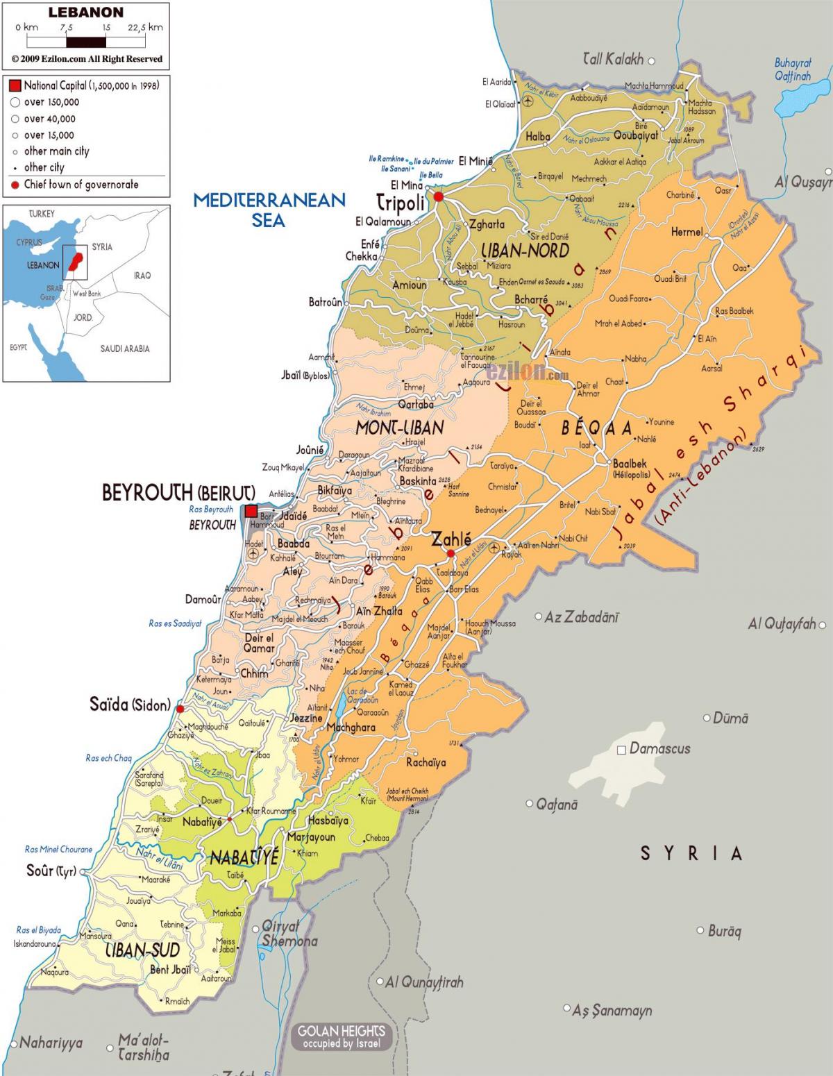 Liibanon üksikasjalik kaart